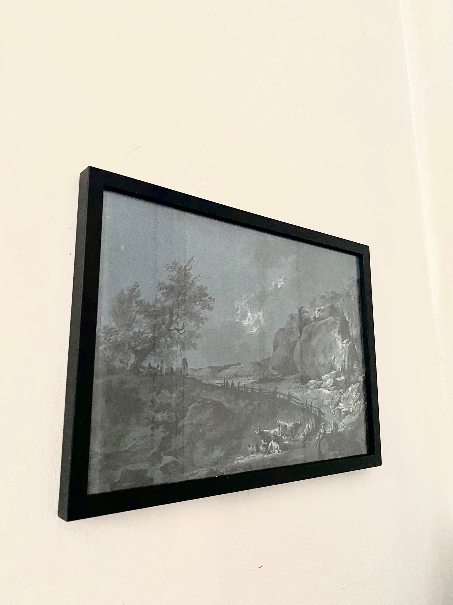 "Mountain path at the foot of rocks, bordered at the bend by a picket fence, in the foreground shepherds, cattle and sheep " , Heinrich Wüest 1741-1821