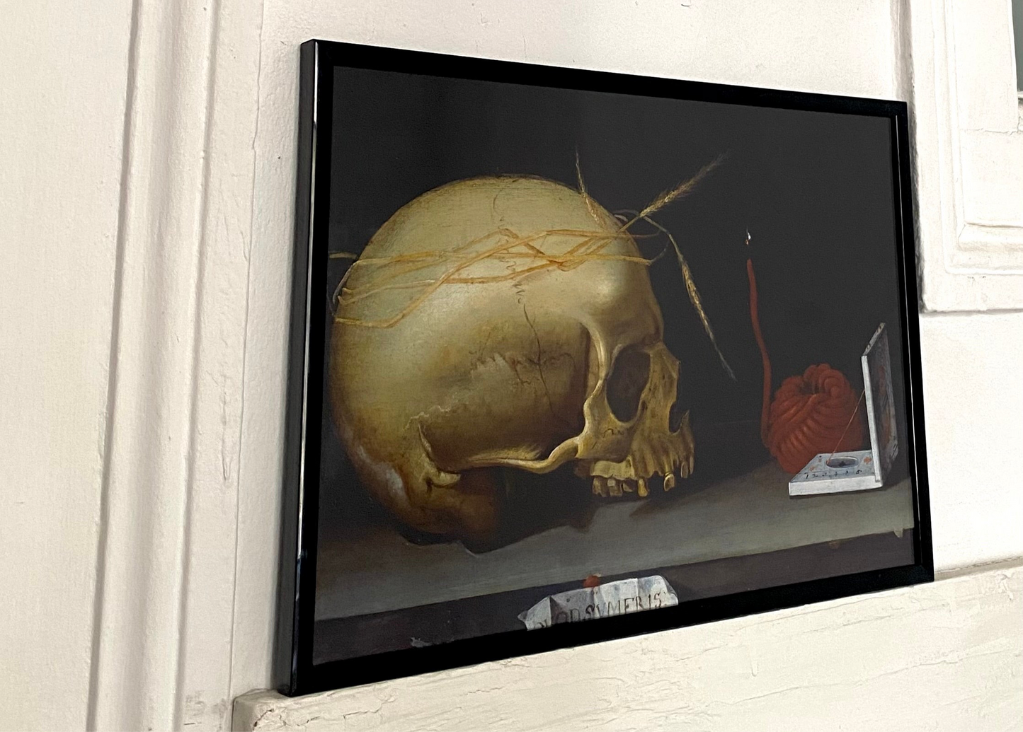 “Vanitas Still Life with Skull, Wax Taper and Portable Sundial” German Master , 1620